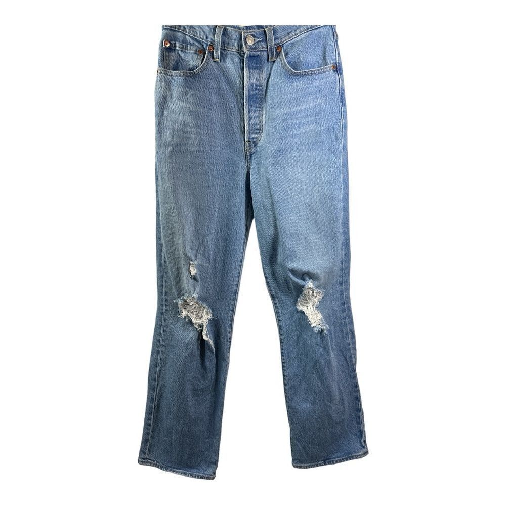 LEVI'S Women's Distressed Denim Ribcage Straight Ankle Jeans Blue Size 27